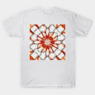 Orange pattern on silver weaved background. T-Shirt